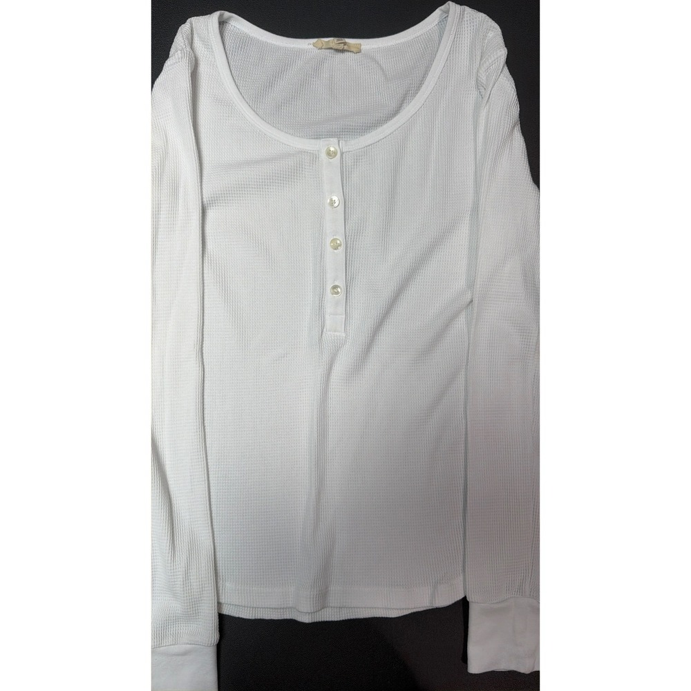 Madewell Womens Waffle Knit Thermal Henley Top White Long Sleeve CKP491708355 M